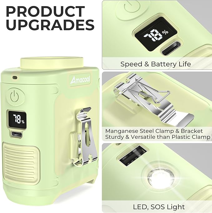 AMACOOL Portable Waist Fan Clip On, MAX 40H Runime, 10000mAh Rechargeable Wearable Shirt Fan with Light, 16000RPM Powerful 5 Speed Belt Fans Personal Cooling Fans for Outdoor Camping Travel (Pomelo)