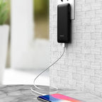 Q 10000mAh Power Bank, Slim Portable Charger,4 Output External Battery Pack with Built-in AC Wall Plug Micro USB C 3 Cables Compatible with iPhone Samsung Android Phone Tablet and More