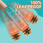 OLDLEY 32 oz Water Bottle, Motivational Water Bottle with Time Marker, Sports Water Bottle With Strap, Leakproof & BPA Free Large Water Bottles for School, Gym, Travel, Outdoor, Tritan,Orange&Green