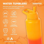 40 Oz Water Bottle with Straw Stainless Steel Sports Water Bottle with 3 Lids (Straw, Chug and Flip Lid) Insulated Leak Proof Metal Jug for Men & Women - Orange Fusion