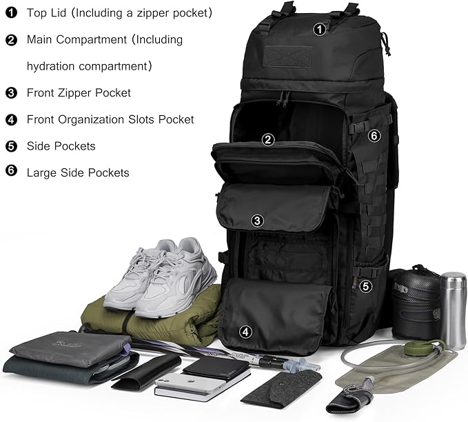 Mardingtop 75L Molle Hiking Internal Frame Backpacks with Rain Cover for Camping,Backpacking,Travelling
