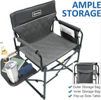 Oversized Directors Chairs Heavy Duty Folding Outdoor Chairs with Detachable Side Pocket and Adjustable Side Table for Outside,Lawn,Fishing, Folding Camping Chair up to 350Lbs Capacity (Grey)