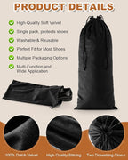 2 Pcs Single Shoe Bags for Travel, 17.3"x8.6" Washable Travel Shoe Bags for Packing in Suitcase, Velvet Dust Bag with Drawstring, Shoe Pouch for Women and Men, Travel and Home Storage (Black Beauty)
