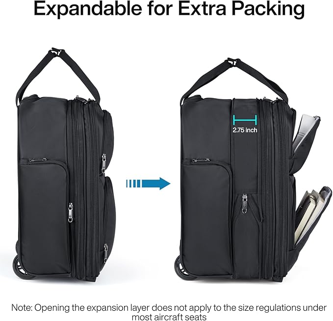 Hanke Softside Expandable Underseat Carry On Luggage for Airplanes,Travel Luggage Rolling Bag Personal Item Bag Small Suitcase,Black,16-Inch