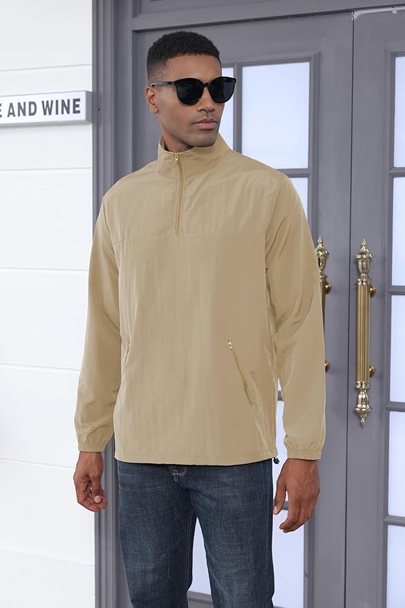 Men's Casual Quarter Zip Pullover Golf Windbreakers Athletic Lightweight Jacket Hiking Running Sweatshirt with Pockets