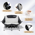 Double Camping Chair with Adjustable Shade Canopy Oversized Portable Folding Loveseat Couch, 2 Person Soft Padded Couch Back Storage Bag Cup Holder for Outdoor Lawn Backyard
