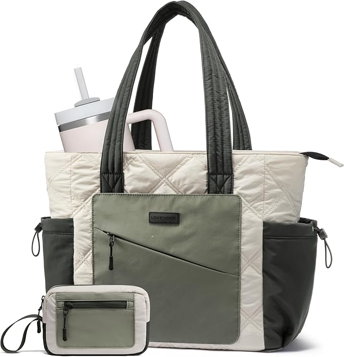 LOVEVOOK Tote Bag for Women, puffer tote bag for Work Travel Nurse, Lightweight quilted Bags with Compartments