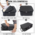 Compression Packing Cubes for Travel Essentials, 2 Set Expandable Packing Cubes for Suitcase Luggage Organizer Bags for Travel, Black