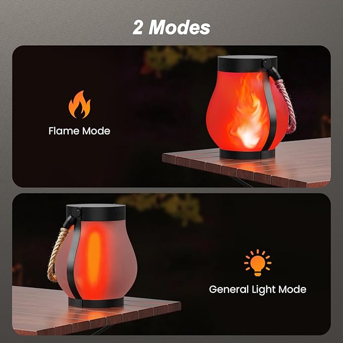 Hompavo Gen2 Solar Lanterns Outdoor Waterproof with Realistic Flickering Flame, Dual Charging (USB/Solar) & 2 Modes - Decorative Hanging/Table Lights for Patio Garden Porch Halloween Decor, 2/Red