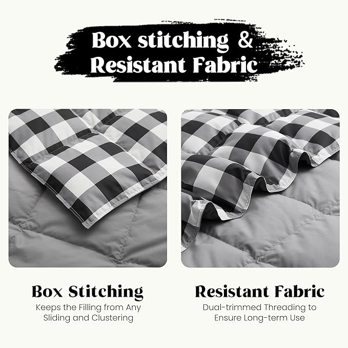 puredown® Checkered Feather Down Throw Blanket Lightweight Packable Buffalo Plaid Throw for Indoor and Outdoor Use, 50"X70", Black and White