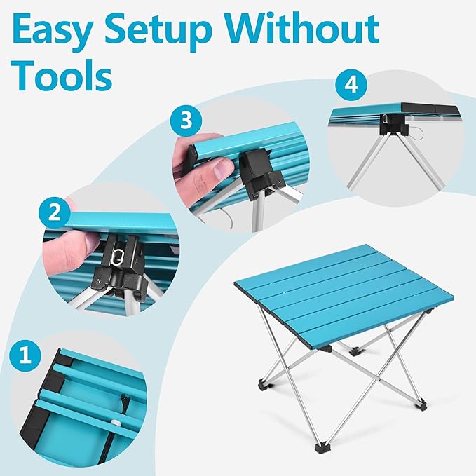 Grope Small Folding Camping Table with Aluminum Table Top, Beach Table for Sand with Carrying Bag,Prefect for Outdoor, Picnic, BBQ, Cooking, Festival (Deep Blue-M)