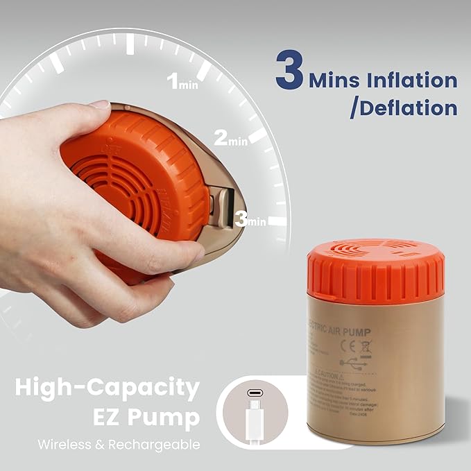 Eclipse Series Queen Air Mattress with USB Rechargeable Built-in Pump, Wireless Inflatable Airbed, Durable Leakproof Design, Portable for Home & Camping