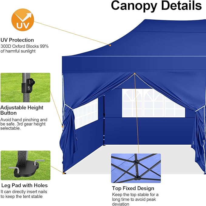 COBIZI 10x20 Pop up Canopy Tent 10x20 Canopy with 6 Sidewalls Waterproof Heavy Duty Commercial Canopy Tent for Parties Outdoor Garden Gazebo, Carry Bag with Wheel(10x20ft, Dark Blue)