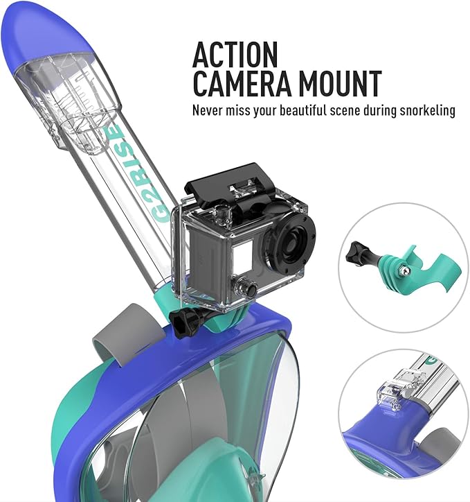 G2RISE Full Face Snorkel Mask Adults Snorkeling Set Gear for Kids with Detachable Camera Mount, Safe Breathing, Anti Fog Anti Leak