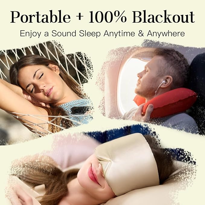 100% Mulberry Silk Sleep Mask, Complete Blackout, Adjustable Velcro Strap, Nasal Wing Design, Large Size, No Eye Cups, Perfect for Side Sleepers, Unisex (Taupe)