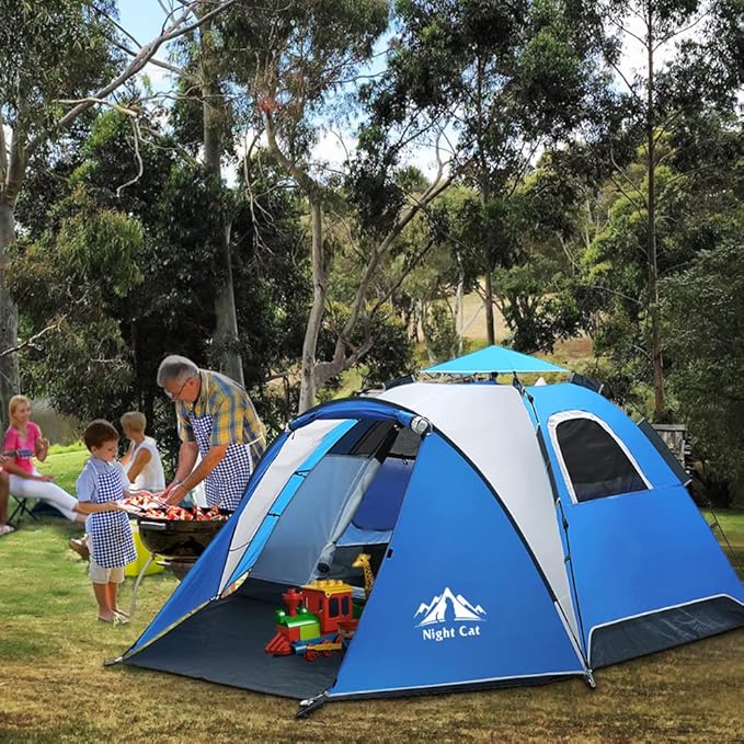 Night Cat Instant Popup Tents 2-3 Persons with Footprint Tarp Easy Setup Camping Tent with Rainfly Double Layers Waterproof Automatic Hydraulic Mechaism