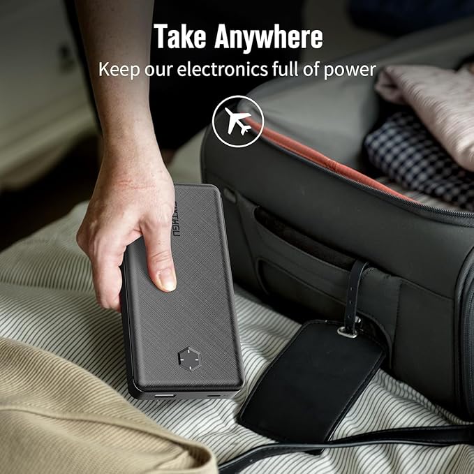 Portable Charger, Slim 20000mAh PD 20W Power Bank, USB C in&Out Fast Charging Battery Pack,iPhone 17 16 15 14 13 Samsung S22 S21 Google iPad etc Black