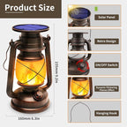 Solar Lantern Outdoor Waterproof,LED Vintage Flickering Flame Solar Lights,Camping Lamps,Solar Powered Hanging Rustic Heavy Duty Lantern Landscape Decor for Patio Garden Yard Deck Pathway,2Pack