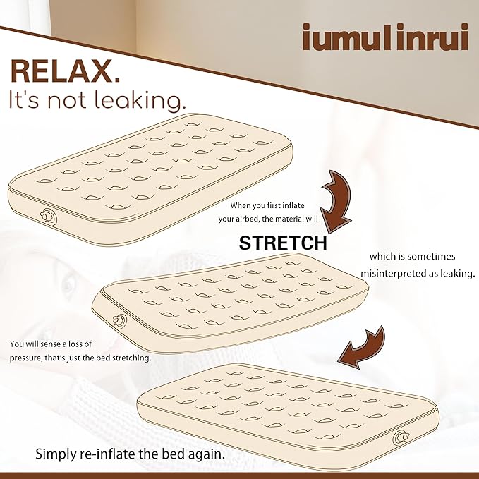 Twin Size Air Mattress – Single Inflatable Bed with Fiber-Tech Support, 10" Height, 300 lbs Capacity, Portable Blow Up Mattress for Camping, Guests & Travel