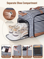 Lekesky Foldable Travel Duffle Bag for Women, 80L Large Duffel Bag with Separate Shoes Compartments & Straps, Carry On Weekend Bag for Women, Hospital, Overnight (Blue Stripes)
