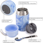 Thermo for Hot Food for Adults Kids | Wide Mouth, 18 oz Insulated Food Jar with Spoon, Leakproof Soup Thermo for School Office Travel, Thermal Steel Lunch Container Easy to Carry (Blue)