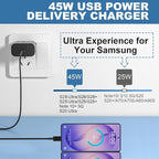 Type C Charger Fast Charging, 45W USB-C Super Fast Type C Wall Charger for Samsung Galaxy S26 S25 S24 S23 Ultra/S26 S25 S24 S23 S22 S21S20/Note 10/20, PPS Android Charger Block with 8FT Cable-Black