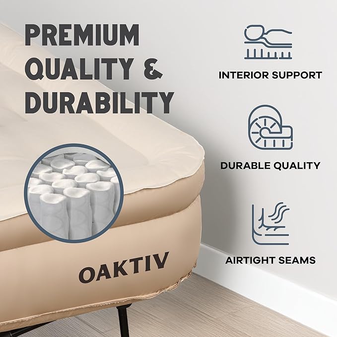 Twin Air Mattress with Frame, Self Inflating/Deflating Bed for Adults - PeakRest Blow Up Bed, Camping Cot with Mattress for Adults - Portable Twin with Travel Rolling Case on Wheels