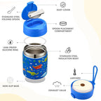 17oz Soup Thermo for Hot Food Kids Insulated Vacuum Food Jar with Stainless Steel Spoon Wide Mouth Thermo Leakproof Lunch Food Container Kids Hot Lunch Box (Blue-Dinasour)