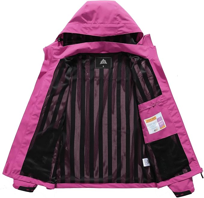 MOERDENG Women's Waterproof Rain Jacket Lightweight Raincoat Hooded Hiking Jacket Softshell Windbreaker