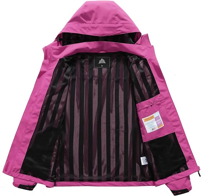 MOERDENG Women's Waterproof Rain Jacket Lightweight Raincoat Hooded Hiking Jacket Softshell Windbreaker