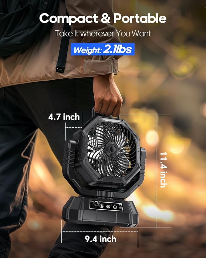 Portable Fan Rechargeable, 20000mAh Battery Powered Fan, LED Light, Remote Controller, Dual-Motors, 90°/270° Swing, 1-3H Timer, Battery Operated fan For Travel Tent Camping Bedroom Office Beach