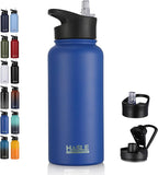 HASLE OUTFITTERS 32 oz Insulated Water Bottle Stainless Steel Double Walled Vacuum Sports Water Bottle with 2 Lids (Straw and Spout Lid) for Gym Camping Hiking(Royal Blue,1)