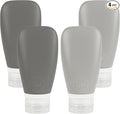 Travel Bottles for Toiletries, TSA Approved 3oz Leak Proof Silicone Soft Refillable Squeeze Travel Size Containers BPA Free for Cleansers, Lotions, Shampoo, Conditioner 4pk (2Black-2Gray)