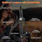 Multitool Carabiner with Pocket Knife, EDC Gear with Folding Knives, Bottle Opener, Window Breaker And Screwdriver, Fishing Gifts for Men Unique, Tactical Survival Gear for Camping And Hiking