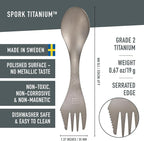 Light My Fire Titanium Spork Camping Spoon Fork Knife Combo Reusable Travel & Camping Utensils - Unbreakable Non-Toxic BPA Free Outdoor Backpacking Hiking Picnic Utensil, 1 Metal Spork