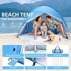 Beach Tent Sun Shelter for 4/5 Person - UPF 50+ UV Protection Portable Beach Shade Sun Canopy, Waterproof & Lightweight, Easy Setup Beach Tent for Family Beach Trips, Picnics, Camping
