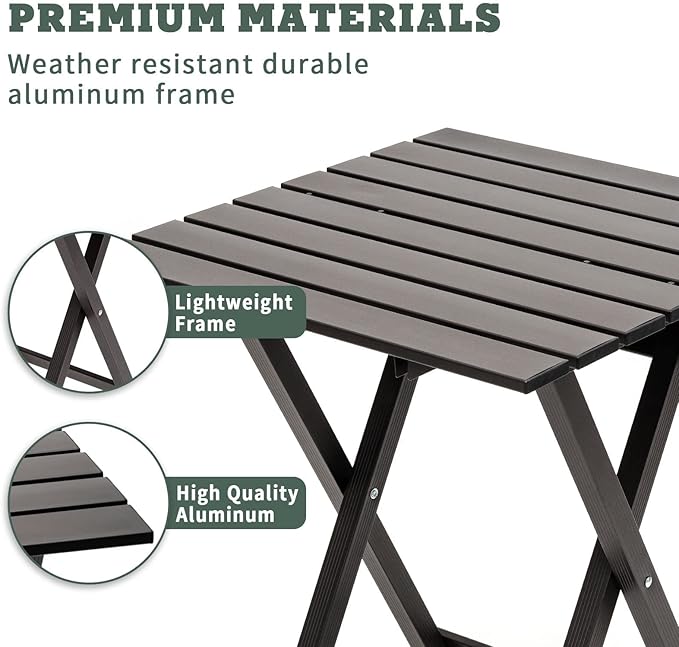 SUNNYFEEL Folding Camping Table - Lightweight Aluminum Portable Picnic Table, 18.5x18.5x24.5 Inch for Cooking, Beach, Hiking, Travel, Fishing, BBQ, Indoor Outdoor Small Foldable Camp Tables