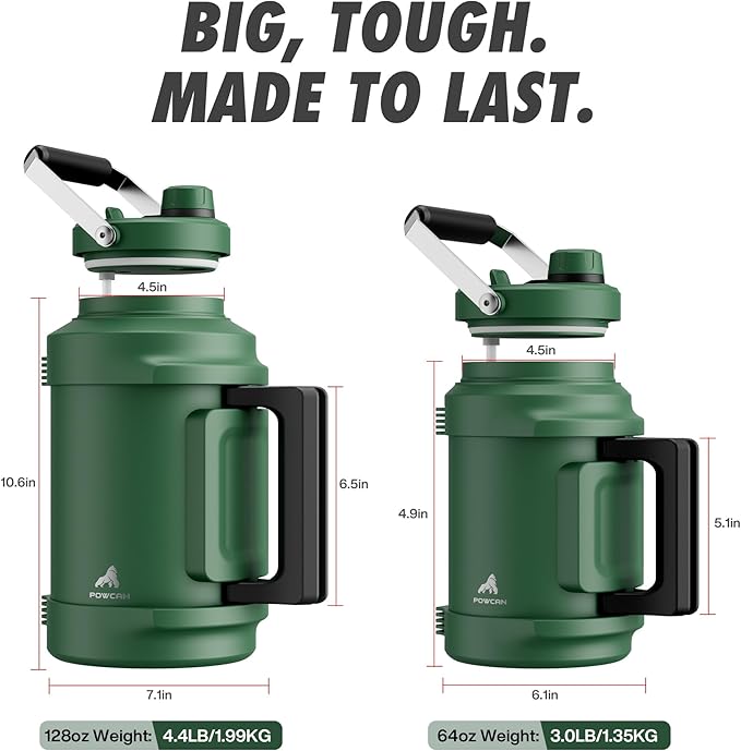 1 Gallon Insulated Water Bottle for Sports: 2-in-1 Straw Spout Lid, Dual Handle, Leakproof, Keep Cold 48H, 128oz Stainless Steel Water Jug for Outdoors, Hiking, Cycling, Camping, Fishing (Forest)