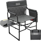 Oversized Directors Chairs Heavy Duty Folding Outdoor Chairs with Detachable Side Pocket and Adjustable Side Table for Outside,Lawn,Fishing, Folding Camping Chair up to 350Lbs Capacity (Grey)