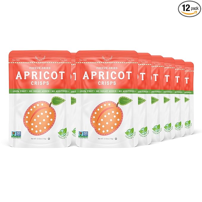 Nature’s Turn Freeze-Dried Fruit Crisps – Healthy, Gluten-Free, Crispy & Delicious, Plant-Based Snack, Ideal for Cereal, Smoothies, School Lunches, & On-the-Go, Sour Apricot, Pack of 12 (0.53 oz Each)