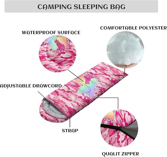 Sleeping Bags for Adults Youth Kids,3D Printing Camping Sleeping Bag for Girls Boys Lightweight Waterproof Cold/Warm Weather Sleeping Bag for 3 Seasons
