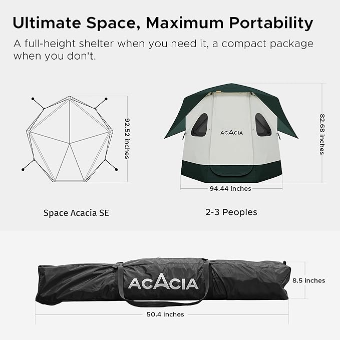 Space Acacia Lite Camping Tent | 2/3/4/8 Person Pop Up Tents for Camping | Lightweight & Durable Beach Tent | Level 7 Wind Resistance, UPF 50+ | Quick Setup for Camping & Backyard