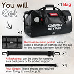 Waterproof Duffel Bag - Motorcycle Dry Bag Tail Bag with Large Storage Space, Waterproof Luggage Duffle Bags with Outer Mesh Zipper Pocket for Camping, Kayaking, Fishing & Traveling
