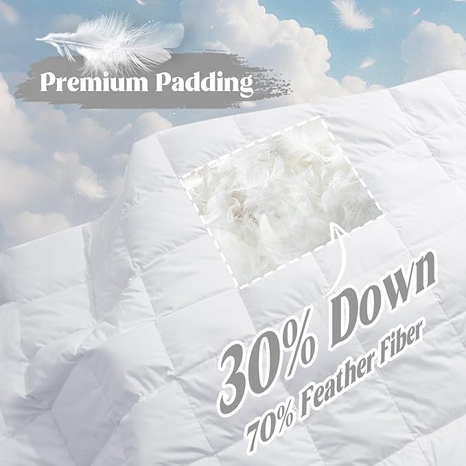 puredown® King Size Blanket for Bed, Ultra Soft Lightweight Down & Feather Fill, All Season Blanket, Machine Washable, 88"X108", Pure White