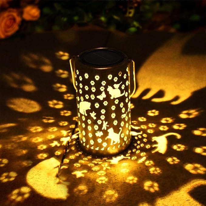 Cat Solar Lanterns Outdoor Waterproof Garden Decor Hanging Solar Lights Cute Cat Gifts for Women Mom Grandma, LED Decorative Light Fairy Garden Accessories,Outdoor Lantern for Patio,Yard,Lawn, Pathway