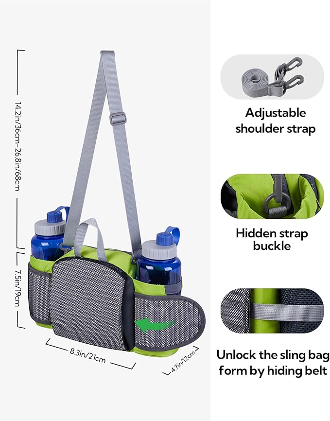 WATERFLY Fanny Pack Waist Bag: Fannie Pack 2 Water Bottle Holders Lumbar Belt Hiking Walking Running Jogging Camping Large Woman Man (Bottle Not Included)
