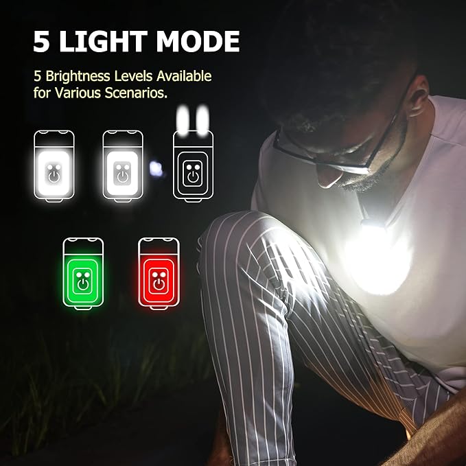 800Lumens 2Pack Running Light, Rechargeable Headlamp Clip on Lights with Red/Green Lighting Night Vision, 5 Modes Lightweight LED Safety Light for Working Camping Hiking and Reading(2, Grey)