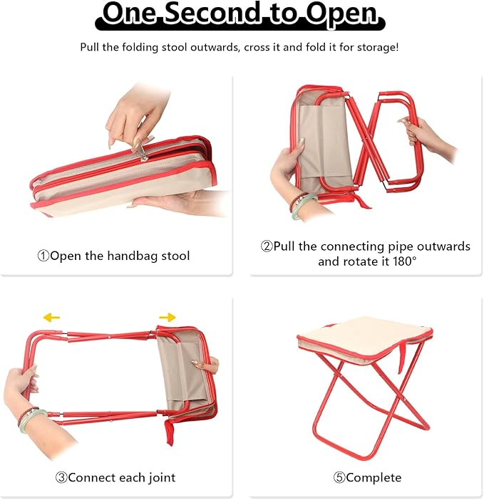 Camping Stool 12 Inch Portable Folding Stool with Carry Bag Weight Load 220lbs Portable Stool for Camping Fishing Hiking BBQ White