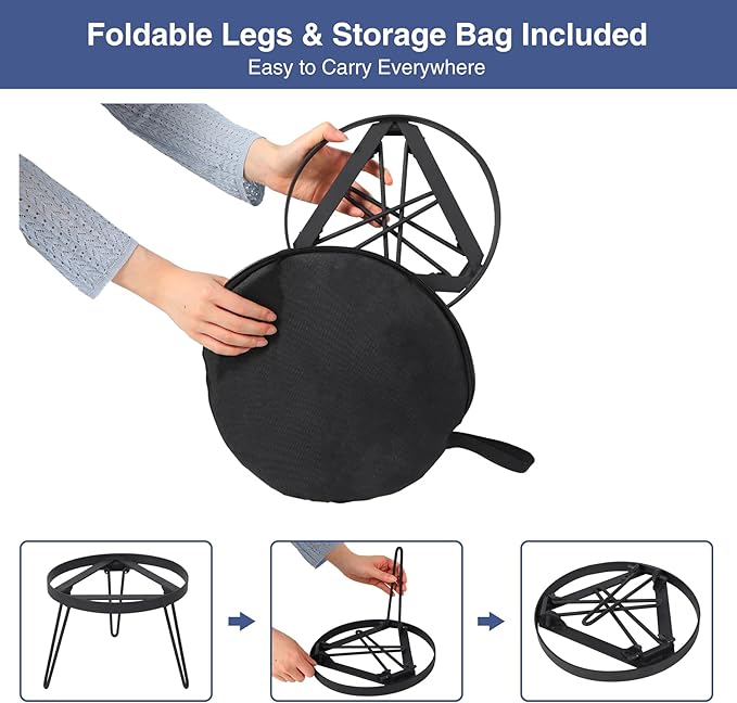 Lineslife Folding Campfire Tripod for Cooking, Portable Camping Tripod Stand for Solo Stove Bonfire Fire Pit, Dutch Oven, Open Fire, Iron Black