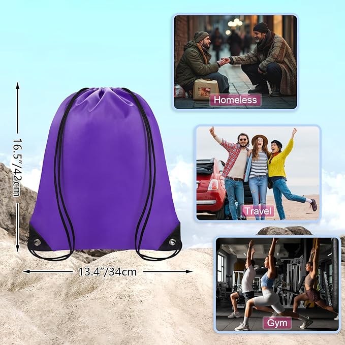 Grneric Drawstring Backpack Bulk 70Pcs String Backpack Drawstring Bags Cinch Bag Sackpack for Men Women Gym(Purple)